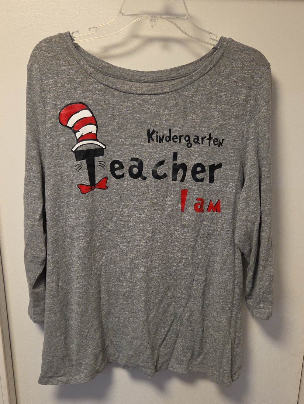 DIP Gray Long-Sleeve 'Kindergarten Teacher I Am' Tee with Cat in the Hat Graphic